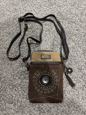 Chala Brown & Tan Crossbody Phone Pouch with Tassel